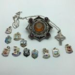 Antique Silver, Scottish brooch set with large citrine stone and 4 garnets (Missing agate)