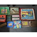 A mixed lot of children's vintage games and toys, to include table tennis, puzzles, Bi-Lens slide