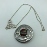 Silver Ola Gorie pendant and chain together with a Celtic design brooch (possible silver)