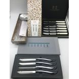 Lauffer by Towle knife set boxed, Alessi Salad set boxed and Arthur Price of England butter knife