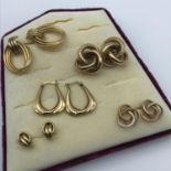 Five pairs of ladies 9ct gold earrings, 13 Grams