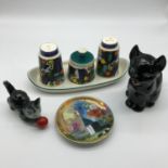 A Lot of Goebel collectables which includes retro cruet set, Cat creamer, cat and plate.