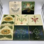 A Lot of 8 various Antique Minton style tiles.