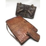 2 Vintage crocodile leather hand bags, one with a matching purse