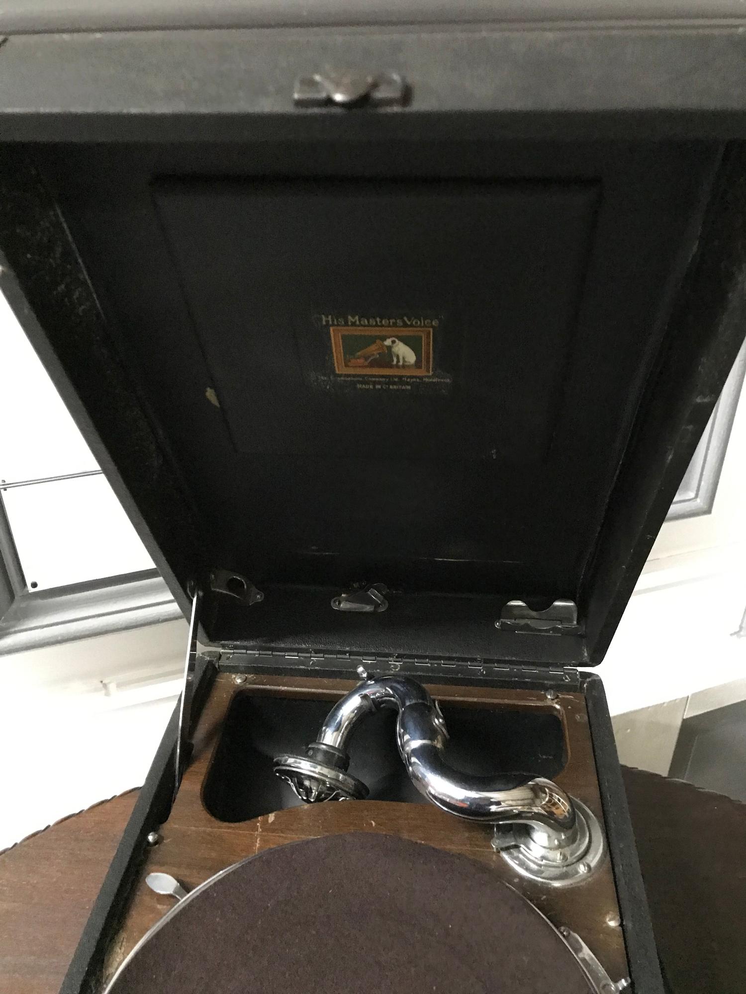 Vintage portable His Masters Voice Gramophone - Image 3 of 4