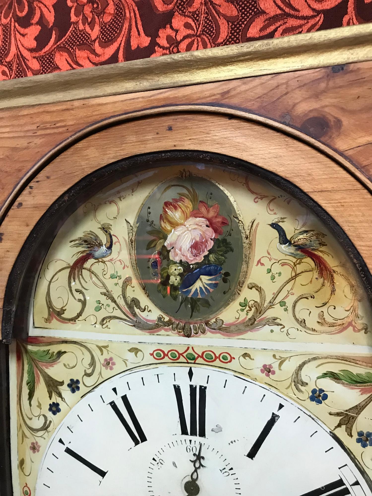 A Victorian pine cased grandfather clock, hand painted face, Maker D.Aitken. Comes with weights, - Image 5 of 5