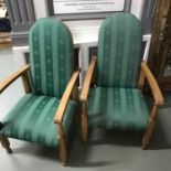 A Lot of two antique striped wood reclining chairs.