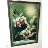 Original painting on silk signed by the artist and dated 1988, frame measures 80.5x55cm