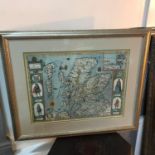 A Reproduction map print of The Kingdome of Scotland. Within a modern silver frame.