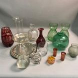 A Quantity of antique glass, Includes Bohemian Moser style shot glasses, Bohemian red cut crystal