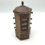 A Victorian leather bound desk calendar with small pull out stamp drawer. Measures 21cm in height