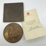 WW1 Death plaque to Thomas William Anderson with original envelope and letter.