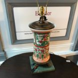 A reproduction oriental design table lamp upon a marble plinth, height 72cm