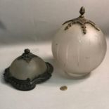 Two Antique globular lamp and ceiling shades