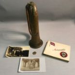 WW2 Boosey & Hawkes ltd 1937 copper trumpet, 2 Old photos & WW1 Autographs book partially filled.