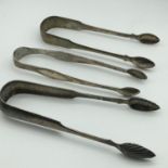 3 Pairs of Georgian silver sugar tongs, Includes Glasgow silver maker Philip Grierson dated 1822 &