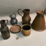 A Lot of antique brass, pewter and copper wares includes copper jugs, Shirley Avis & Co Ltd