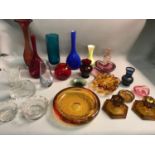 A Quantity of various art glass collectables which includes amber & ruby glass.