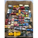 A Box of playworn Corgi, Dinky and Three Spot On models. Includes Dinky Ford Sedan, Spot On Ford