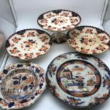 A Lot of 5 19th century cabinet plates which and tazza which includes Imperial Stone China maker.