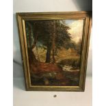 A Victorian oil on canvas woodland area scene painting, Fitted within a gilt frame. Canvas
