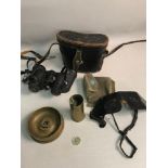 A Pair of WW2 REL/ CANADA 1943 6X30 Binoculars, WW1 Shell, WW2 Shell and possibly military goggles