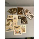 A collection of vintage postcards to include designs/themes such as tapestry, portrait and comedy