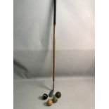 Hickory shaft putter club "Spalding Angus" together with vintage unmarked Feathery leather golf ball