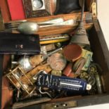 A Document box filled with various collectables, Includes Buttons, Coins, Military spoon & Fork,