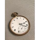 A 9ct gold gents 15 Jewel Vertex pocket watch, Enamel white face with blue dial hands. Weighs 86.