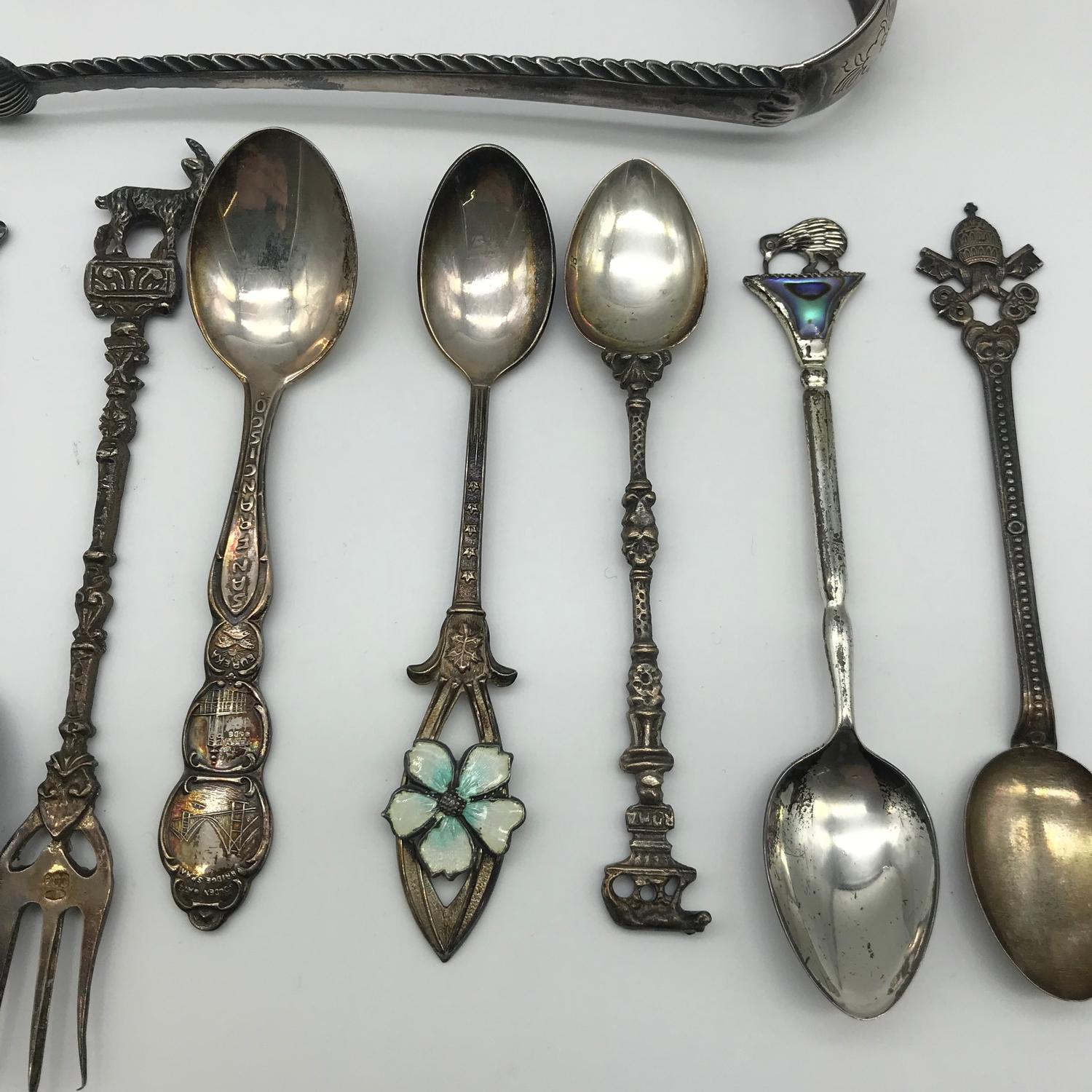 A Selection of various 800 grade and sterling silver souvenir spoons, Together with ornate sugar - Image 3 of 4