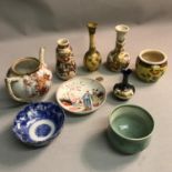 A Lot of various 20th century Japanese Satsuma vases, Bowls and tea pot.