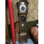 Antique oak cased grandfather clock with Tempus Fugit movement, In a working condition, Measures