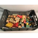 A Crate of vintage wooden building blocks