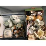 Two boxes of collectable porcelain which includes Beswick flying birds, Staffordshire flatback