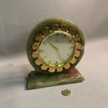 Vintage ImHof Swiss 8 day mantle clock, Green onyx body, 15 Jewels, i.d No 130737, In a working