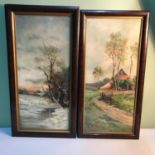 A Lot of two Victorian oil paintings on canvas of winter scene and cottage summer scene, Unknown