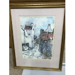 A Vintage watercolour of Culross Dunfermline by Elizabeth Ford, fitted within a gilt frame. Frame