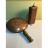 An antique copper short handle hot water bed warmer and one other