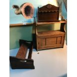 An arts and crafts small book shelf, Vintage pipe tack and Antique oak small cabinet.