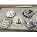 A Lot of 5 19th century cabinets plates, Includes HB Quimper hand painted plate, Iron Stone China