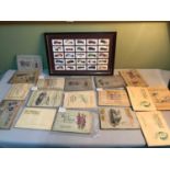 A quantity of cigarette card albums, together with a motor car cigarette card presentation in frame