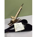 Large Hand made Akdolu Meerschaum smoking pipe with stand and fitted case, Comes with paper document