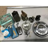 A Quantity of collectors car parts and lanterns, Includes Jaguar chrome hub Cap, Boxed WIPAC Spot