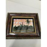 Antique butterfly wing and hand painted picture, Titled Aruba N.W.I. Frame measures 20.5x25.5cm