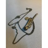 Antique Chinese white metal dragon design boat Bosun's whistle with chain, stamped with maker K.W.HO