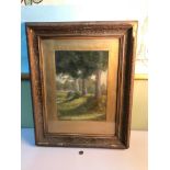 A Gilt framed oil painting on board depicting woodland area, signed Alex Dandie, Frame measures