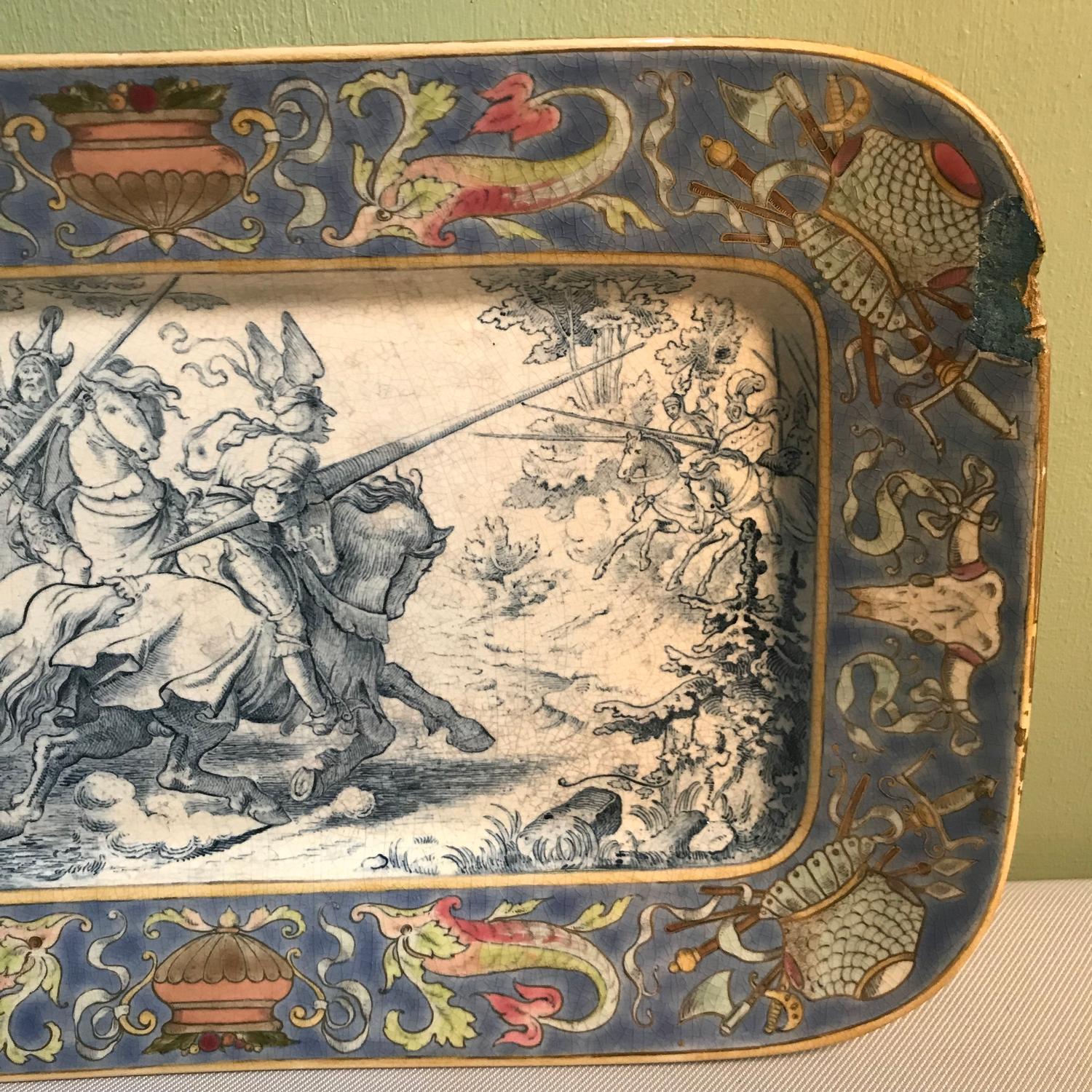 A Zsolnay-Pecs Hungarian pottery lustre plaque platter The large rectangular plaque with medieval - Image 4 of 12