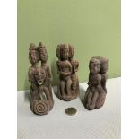 A Lot of 3 Antique hand carved African tribal stone figures. Measures 13.5cm in height