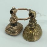 Two large Victorian yellow metal fob seals, One with a smokey quartz stone seal and the other with a